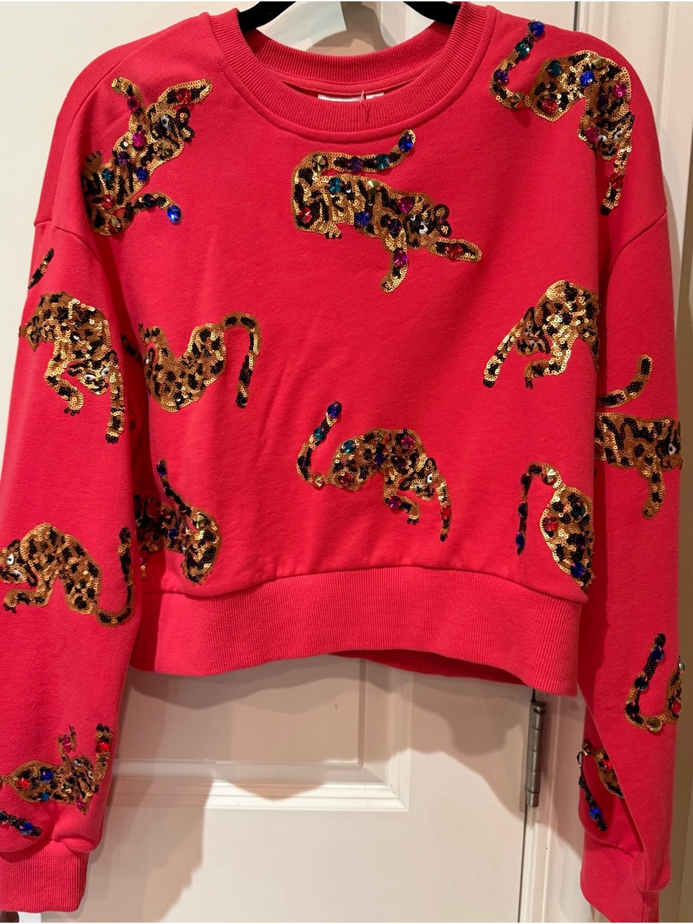 QUEEN OF SPARKLES Hot Pink Jeweled Leopard Sweatshirt Set